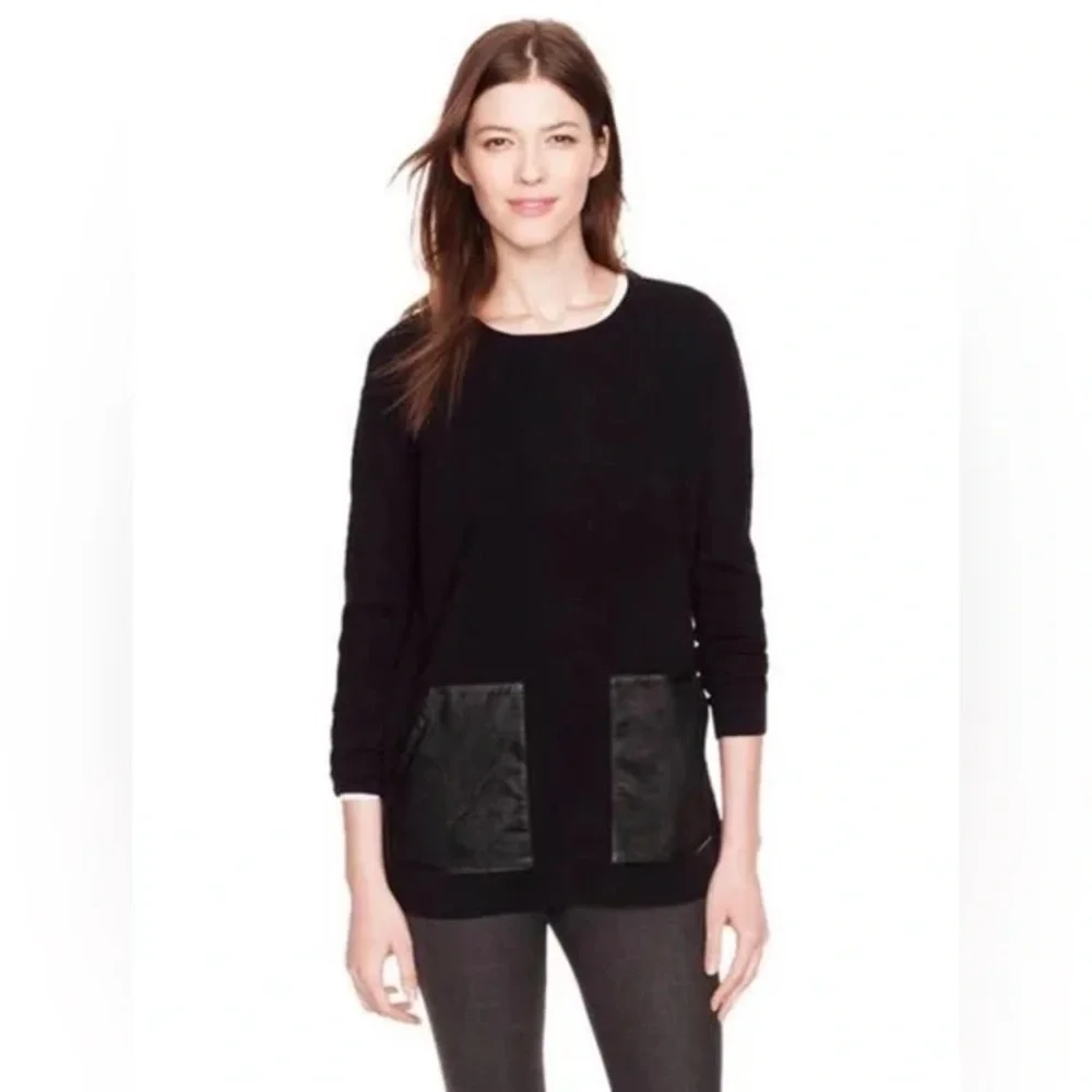 J. Crew Merino Wool Tunic Length Sweater Genuine Leather Pockets Clean Girl Chic